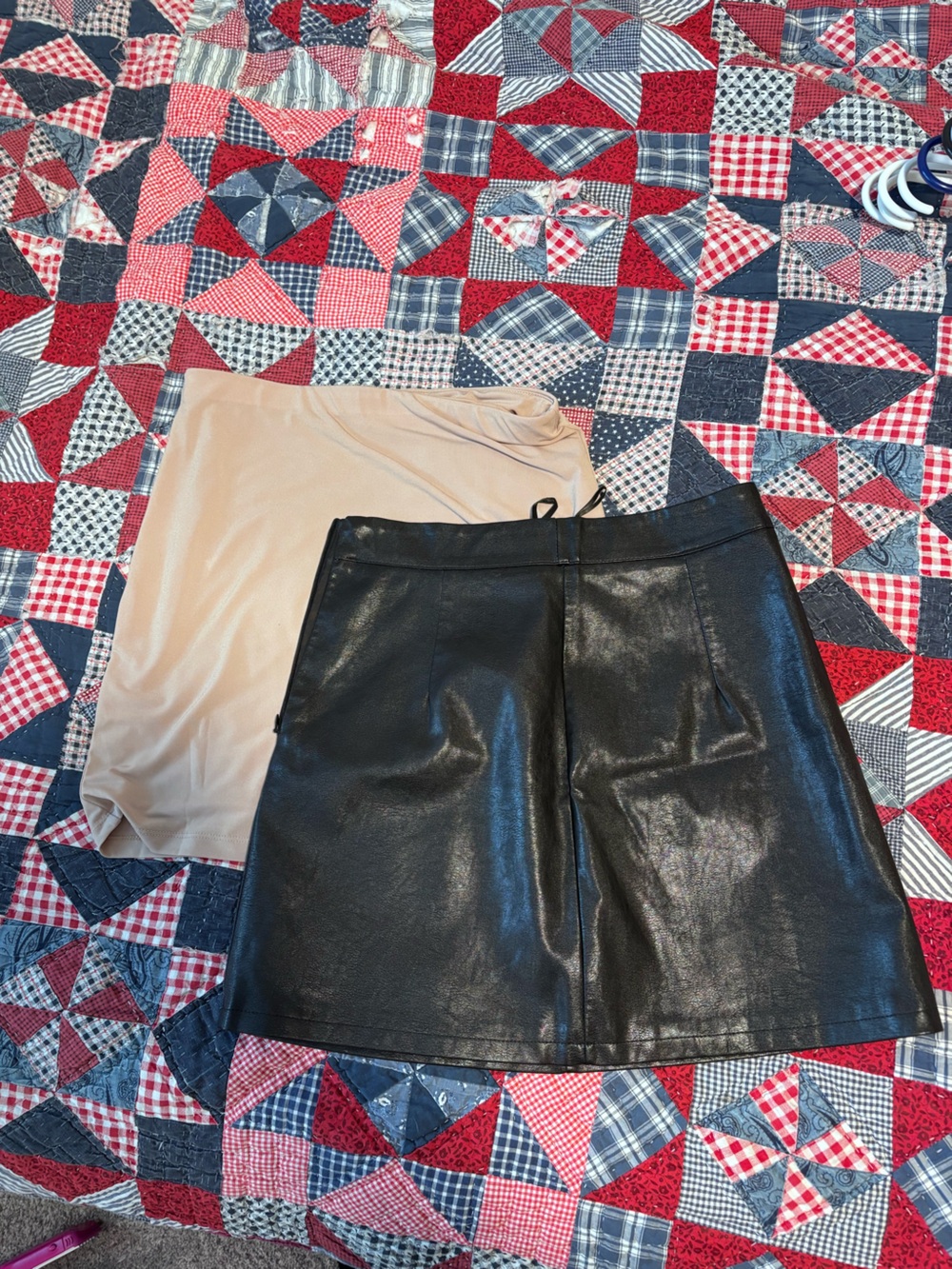 Bundle Faux Leather Black Pencil Skirt with Nude stretch skirt